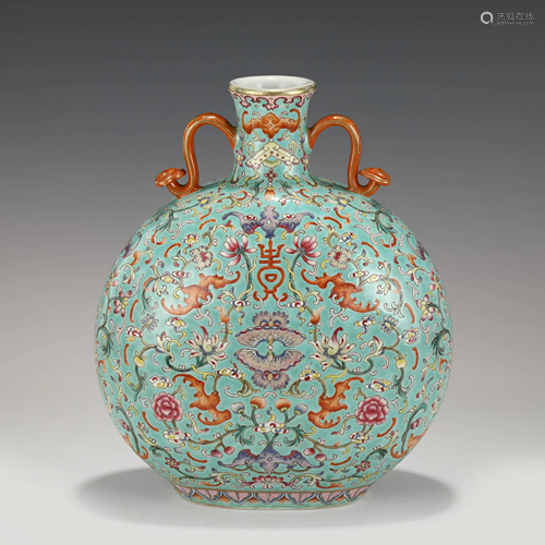 QIANLONG FAMILLE ROSE MOON FLASK VASE