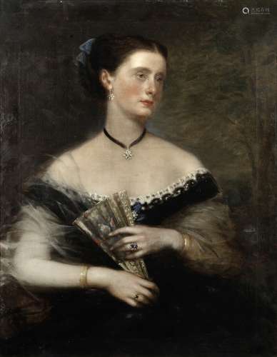 Richard Buckner (British, 1812-1883) Portrait of a lady hold...