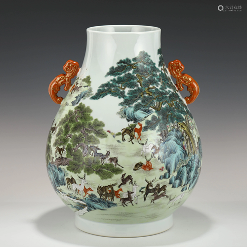 QIANLONG HUNDRED DEER AMPHORA ZUN VASE