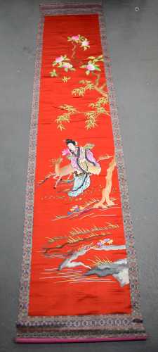 A LATE 19TH CENTURY CHINESE RED SILKWORK HANGING…