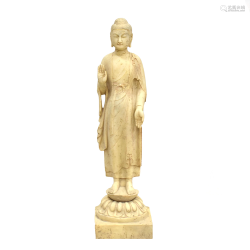 CARVED STONE STANDING GUANYIN BUDDHA