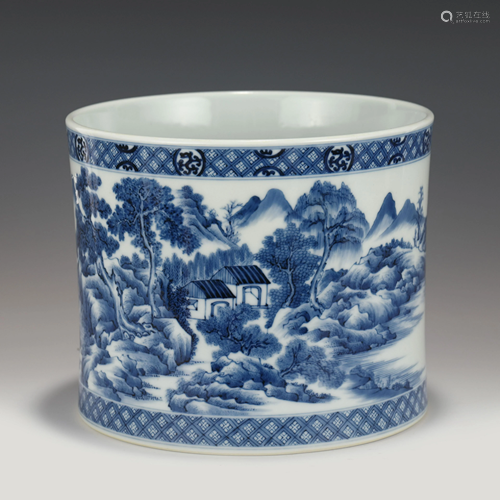 YONGZHENG BLUE & WHITE BRUSH POT