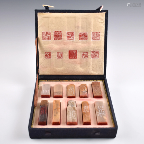 SET OF 10 PCS FINE CARVED SHOUSHAN STONE SEALS