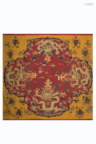 QING FOUR DRAGONS LONGEVITY KESI SILK PANEL