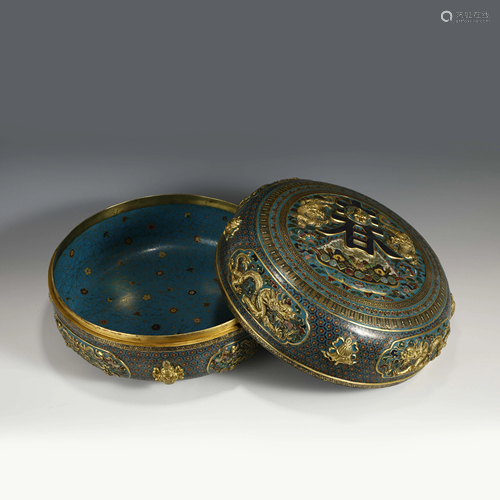 LARGE QIANLONG GILT BRONZE CLOISONNE LIDDED BOX