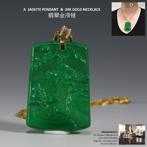 JADEITE PENDANT AND 24K GOLD NECKLACE