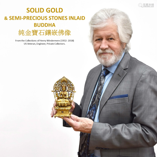 SOLID GOLD & STONES INLAID BUDDHA