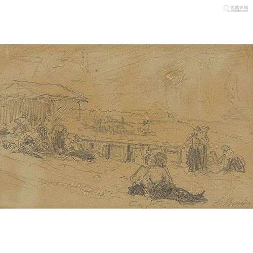 EUGÈNE BOUDIN (1824-1898) SCÈNE DE PLAGE EN NORMANDIE Crayon...