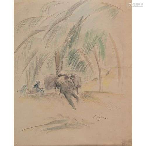JULES PASCIN (1885-1930) RÉUNION SOUS LES ARBRES Crayon et a...