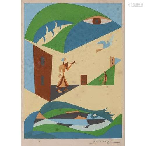 LÉOPOLD SURVAGE (1879-1968) COMPOSITION, 1953 Pochoir sur pa...
