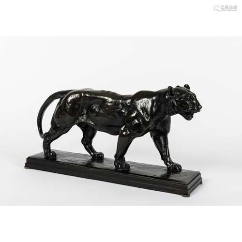 ANTOINE-LOUIS BARYE (1795-1875) TIGRE QUI MARCHE (SUR PLINTH...