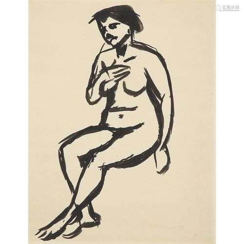 ROGER DE LA FRESNAYE (1885-1925) NU FÉMININ ASSIS Encre de C...