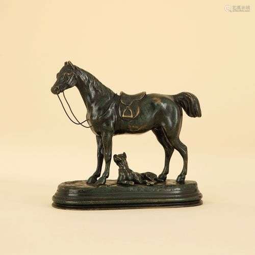 D'APRÈS ALFRED BARYE (1839-1892) CHEVAL SELLÉ À L'ARRÊT AVEC...