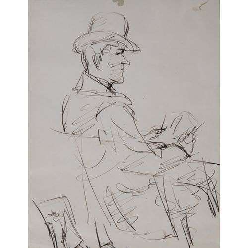 ANDRÉ DIGNIMONT (1891-1965) HOMME ASSIS AU CHAPEAU Encre sur...