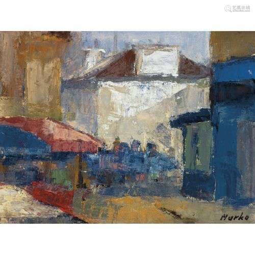 MARKO STUPAR (NÉ EN 1936) FOULE BLEUE DANS UNE RUE Gouache s...