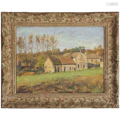 LÉON GIRAN-MAX (1867-1927) PAYSAGE À LA FERME Huile sur toil...