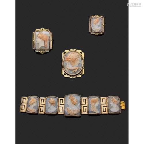 LINZELER ET FILS ANNEES 1860 IMPORTANTE PARURE CAMEES COQUIL...