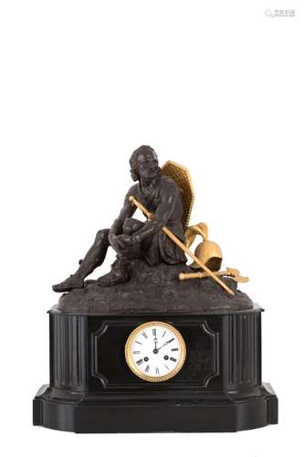 Bronze clock on a Belgian marble base. 19th c