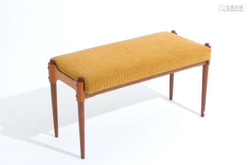 Rectangular stool in wood and velvet. 1960s