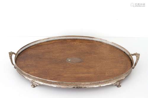 Oval tray in silver and wood. MILANO. 19th c