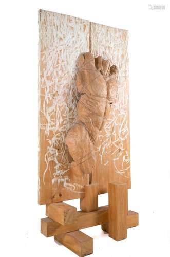 NICOLA COZZIO. Wooden sculpture. Signed. 2003