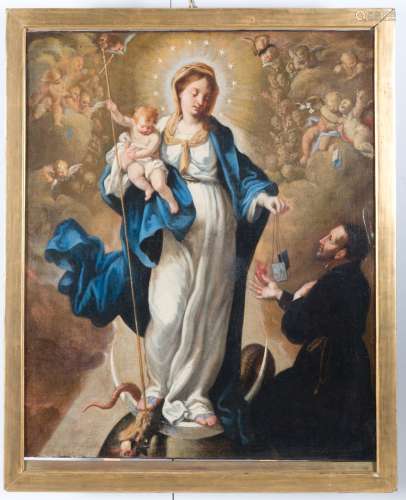 Oil on canvas. ’VIRGIN MARY AND CHILD’. 19th c