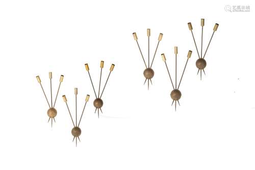 Six brass sconces. STILNOVO. 1960s