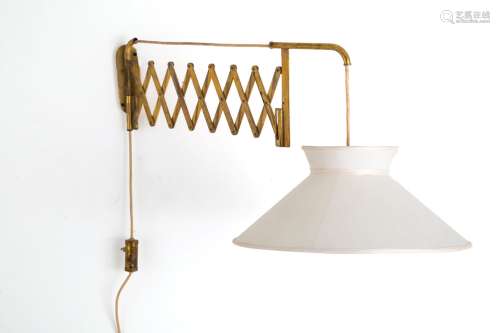 Brass and fabric wall lamp. Italy. 1950s