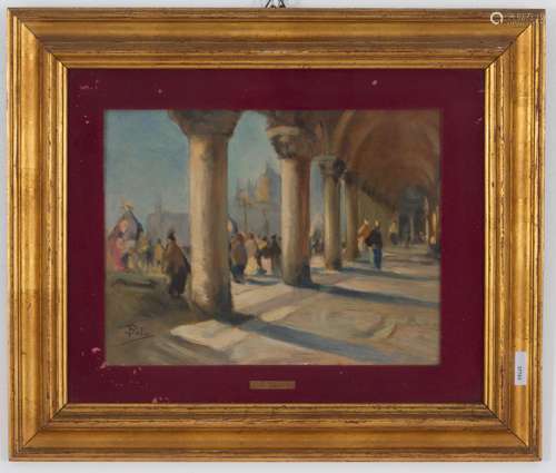 PAOLO SALA. Oil on cardboard ‘COLONNADE’. Signed