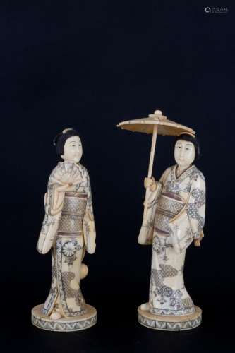 Two sculptures. ‘GEISHAS’. Japan. 20th century