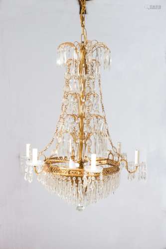 Iron and crystal chandelier. 20th century