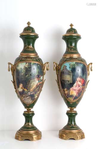 Two ceramic vases with bronze details. 20th c