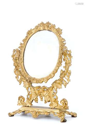 Table mirror in golden-plated bronze. 19th c