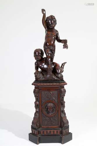 Wooden sculpture ‘TWO CHERUBS’. Late 19th century