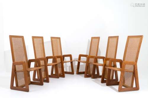 FABIO LENCI (Attr). Six straw and wooden chairs