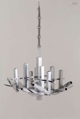 GAETANO SCIOLARI. Steel and glass chandelier. 60s
