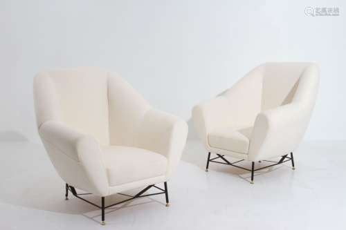 Two armchairs in fabric and wood. ISA. 1950s