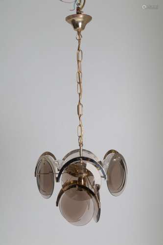 Brass and glass chandelier. VISTOSI. 1970s