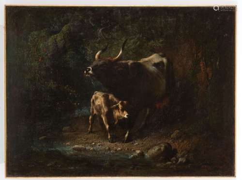 ANTOINE BOURLARD. Oil on canvas ‘COWS’. Signed