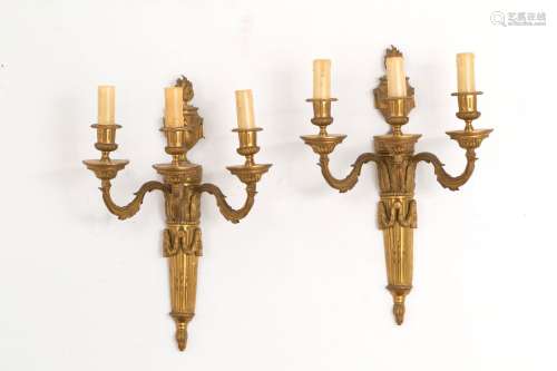Two sconces in golden-plated bronze. 19th c