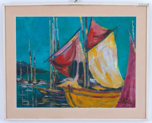 Oil on canvas ‘SAILING BOAT’. 20th century
