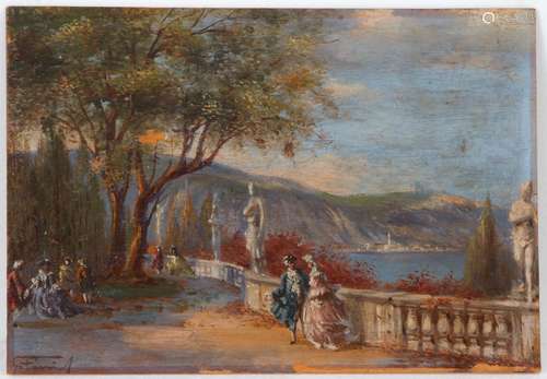 Oil on wooden board. ‘LAKE TERRACE’. Late 19th c