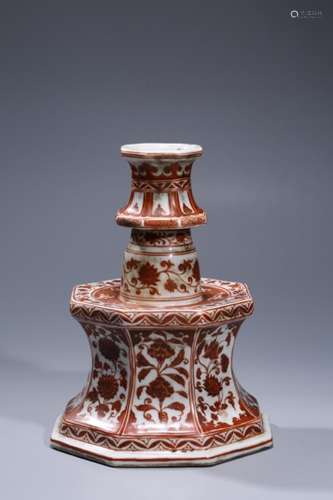 A Iron-Red-Glaze Flowers Candlestick