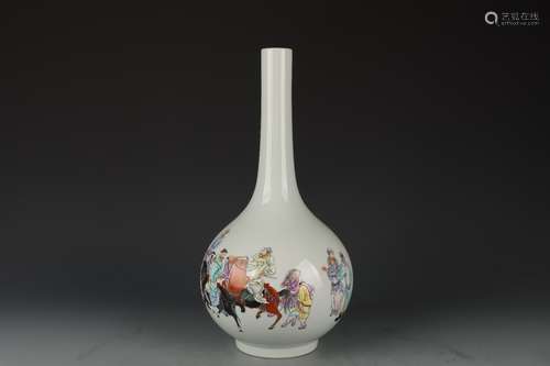 A FAMILLE ROSE FIGURE AND HORSE BOTTLE VASE