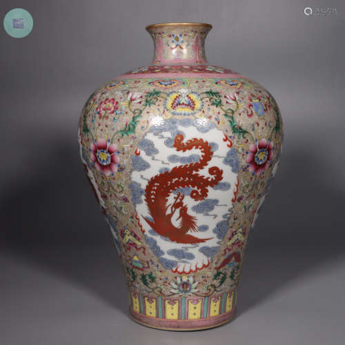 A FAMILLE ROSE DRAGON AND INTERLOCKING LOTUS MEIPING VASE