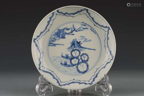 A BLUE AND WHITE LANDSCAPE DISH