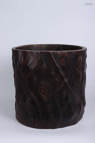 A CARVED SANDALWOOD BRUSH POT