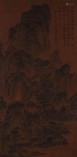 CHINESE VERDANT MOUNTAINS AND PAVILION PAINTING, FAN KUAN MA...