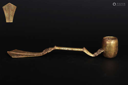 A GILT BRONZE TABACCO PIPE, YANDOU