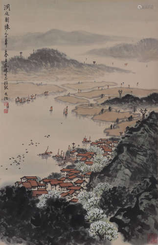 CHINESE LANDSCAPE AND PAVILION PAINTING, SONG WENZHI MARK